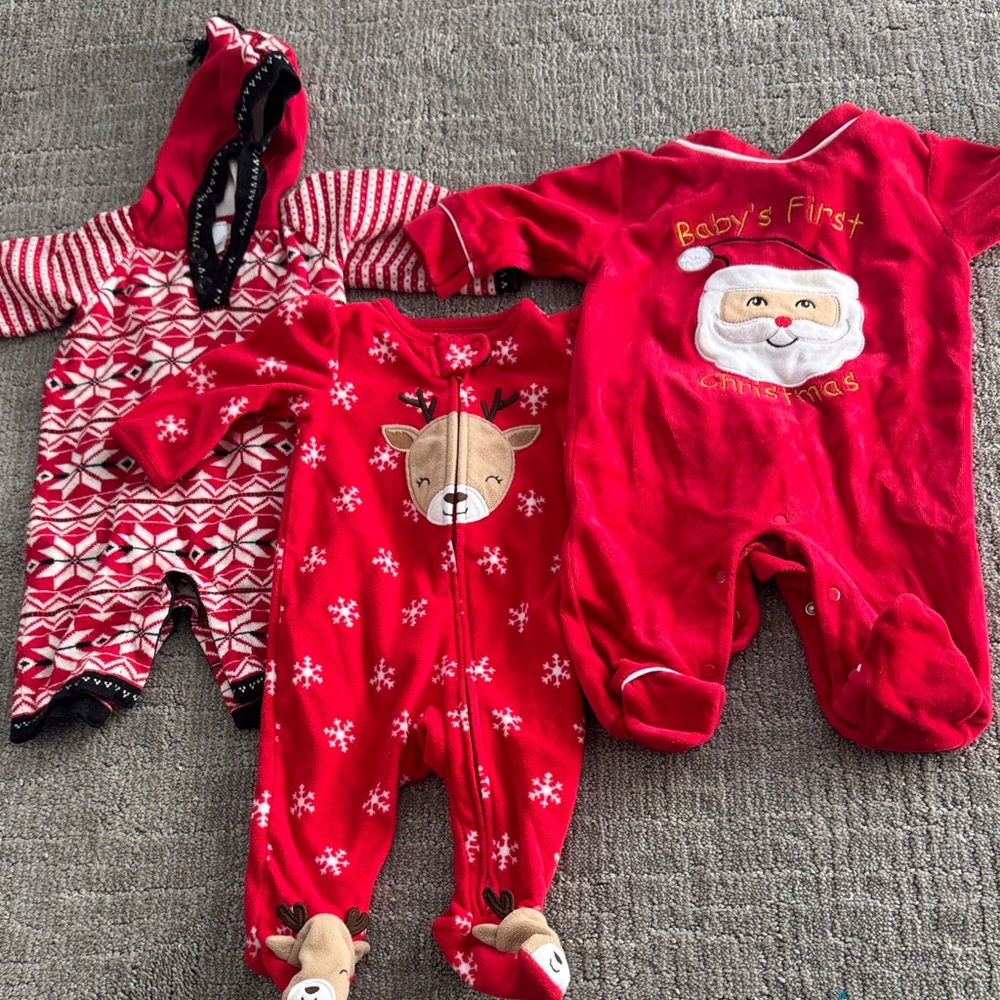 Set of 3 Newborn Christmas Baby Onesie Set